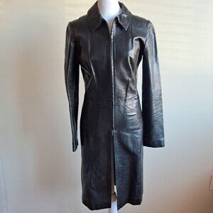 Plein Sud Women Black Leather French Trench Coat Size 4